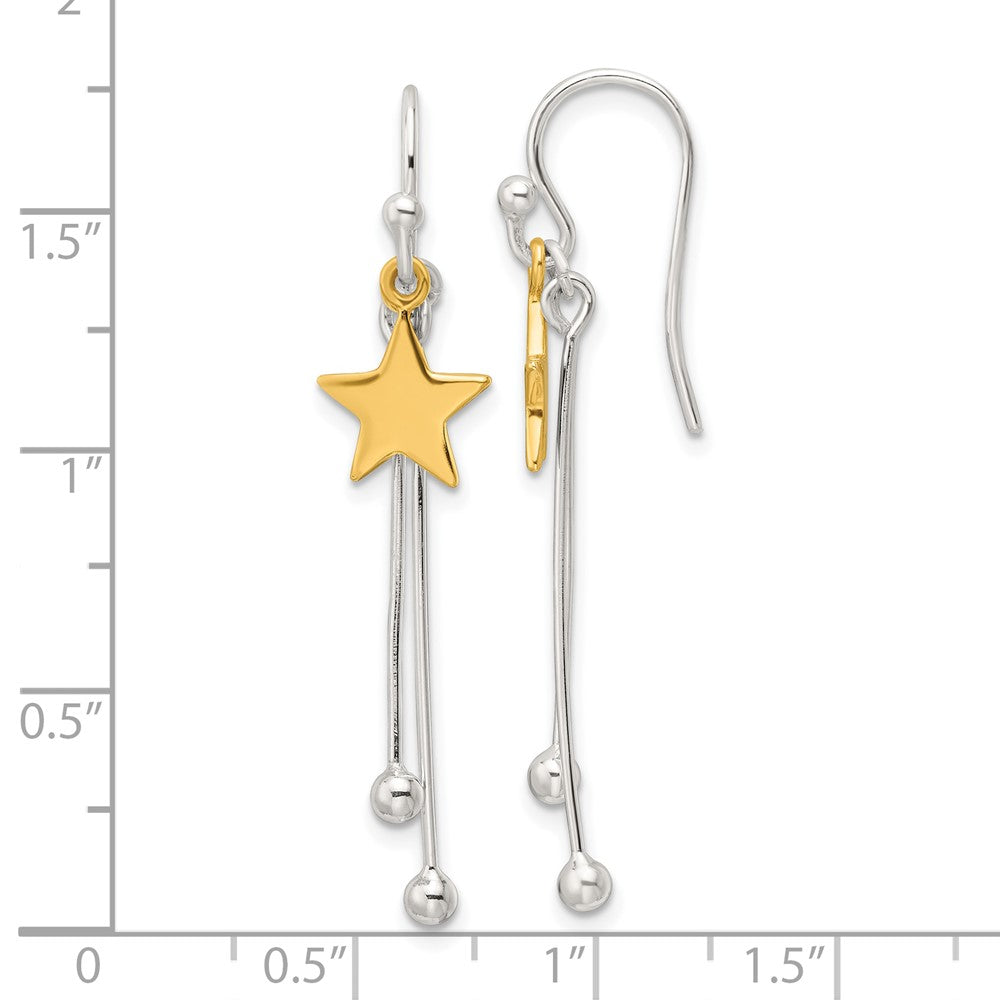 Sterling Silver Gold-Tone Polished Star Dangle Earrings