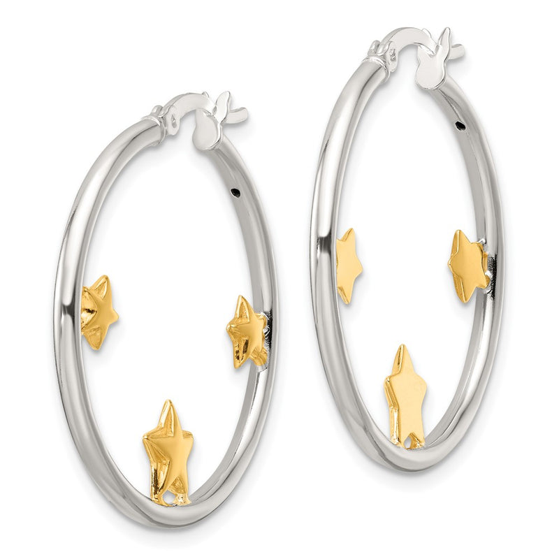 Sterling Silver and Gold-Tone Stars Hoop Earrings