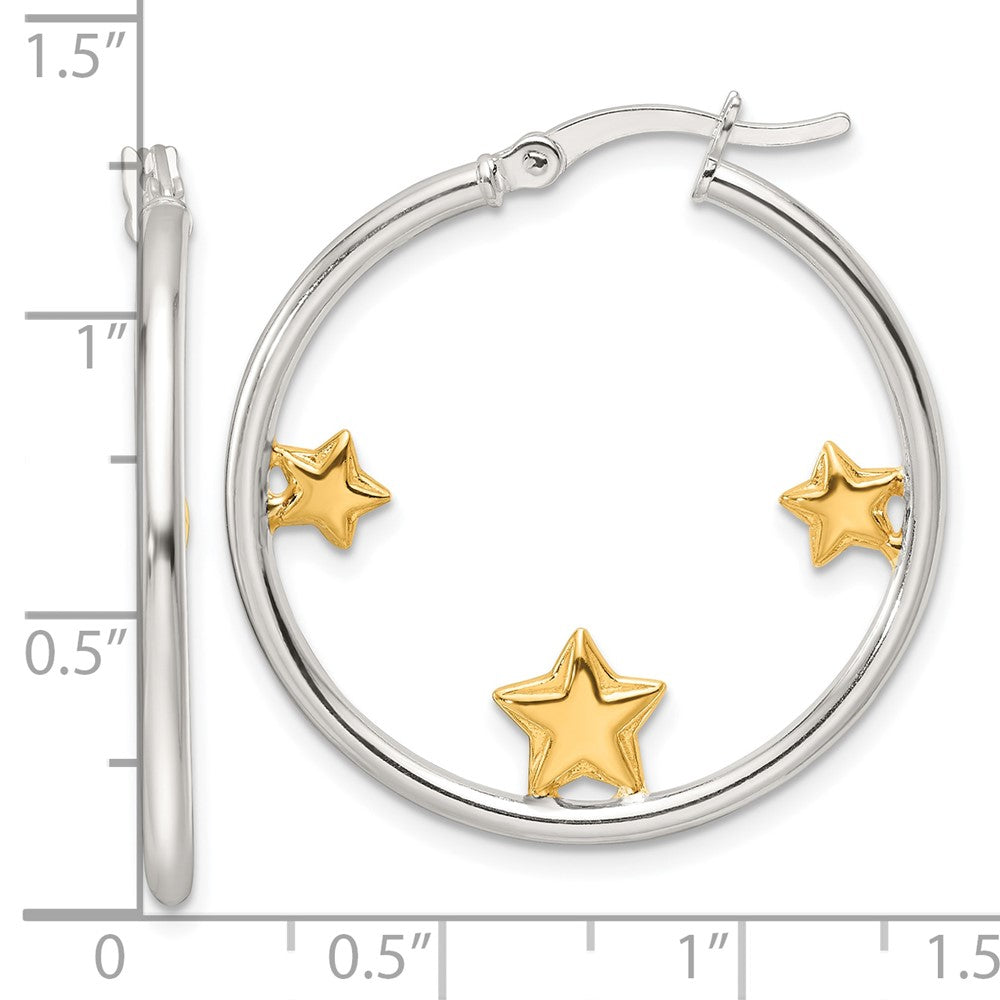 Sterling Silver and Gold-Tone Stars Hoop Earrings