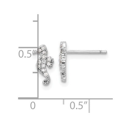 Sterling Silver Rhodium-Plated Polished CZ Seahorse Post Earrings