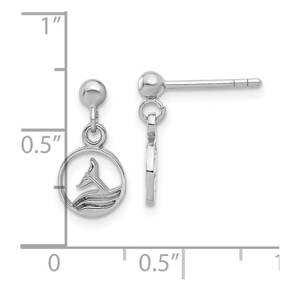 Sterling Silver Rhodium-Plated Whale/dolphin Tail Post Dangle Drop Earrings