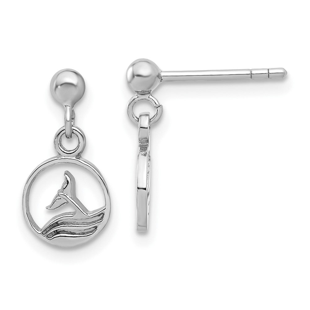 Sterling Silver Rhodium-Plated Whale/dolphin Tail Post Dangle Drop Earrings