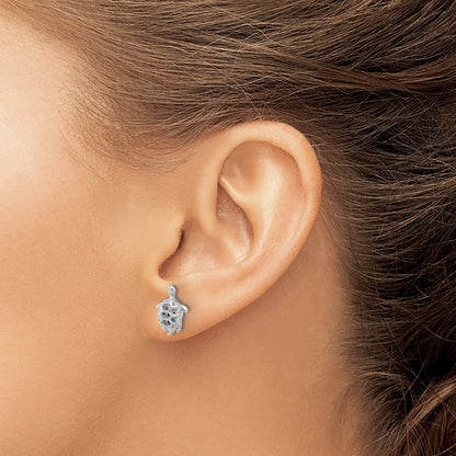 Sterling Silver Rhodium-Plated Multi-Color CZ Turtle Post Earrings