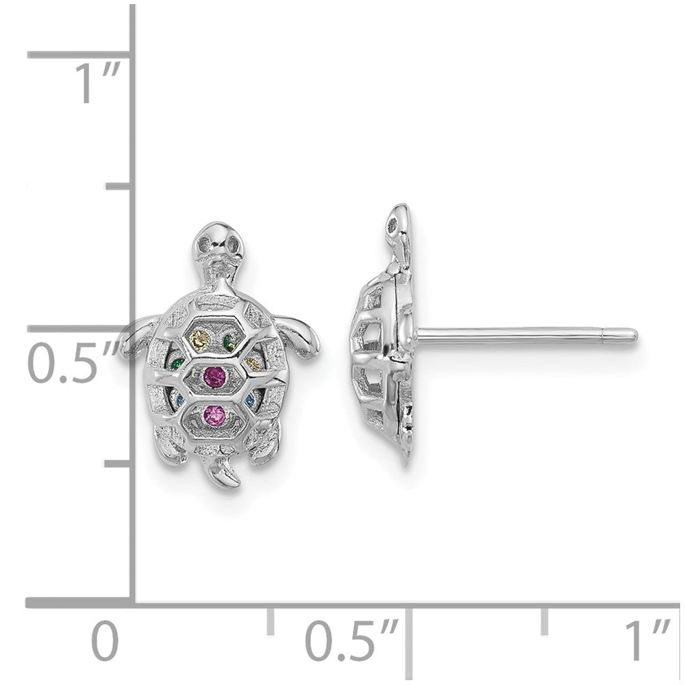 Sterling Silver Rhodium-Plated Multi-Color CZ Turtle Post Earrings