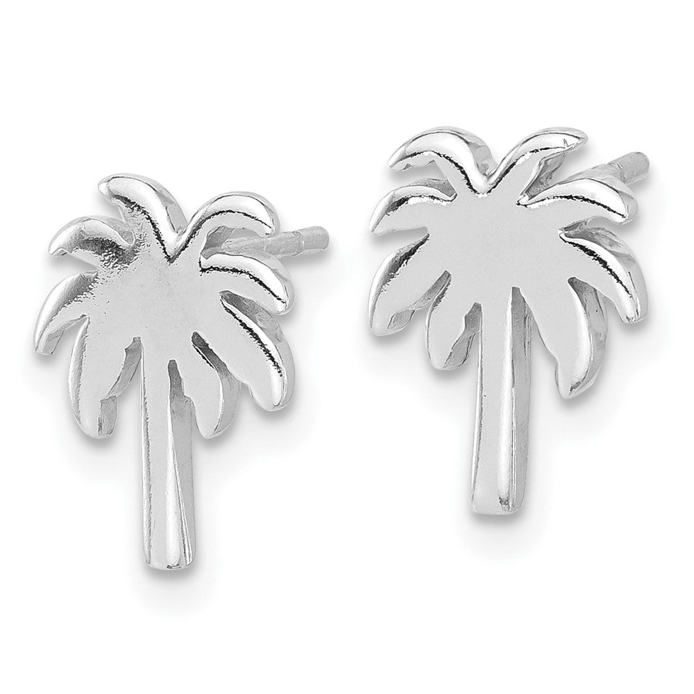 Sterling Silver Rhodium-Plated Palm Tree Post Earrings
