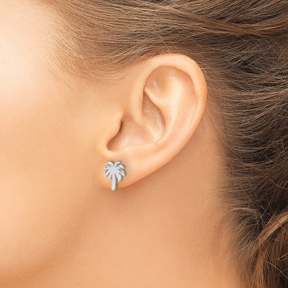 Sterling Silver Rhodium-Plated Palm Tree Post Earrings