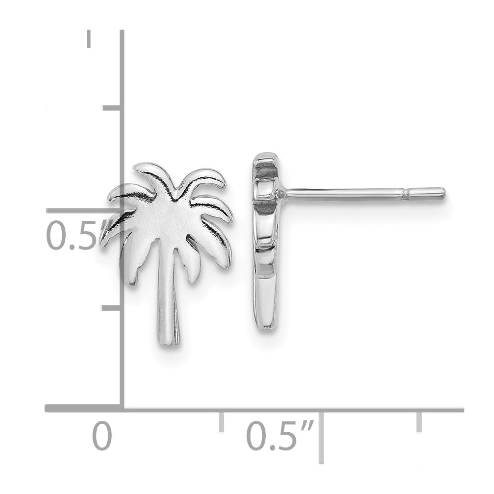 Sterling Silver Rhodium-Plated Palm Tree Post Earrings