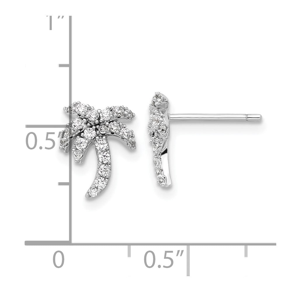 Sterling Silver Rhodium-Plated CZ Palm Tree Post Earrings
