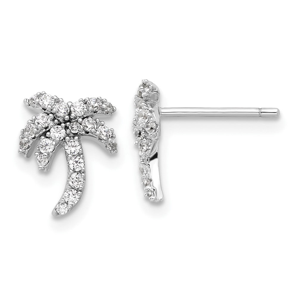 Sterling Silver Rhodium-Plated CZ Palm Tree Post Earrings
