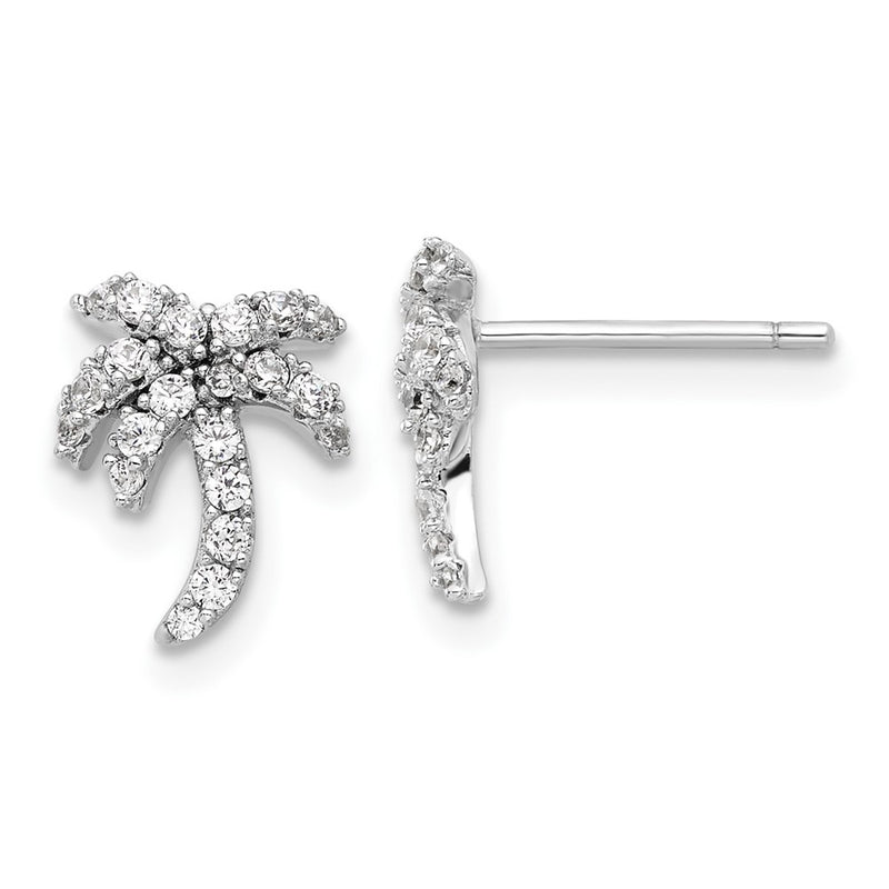 Sterling Silver Rhodium-Plated CZ Palm Tree Post Earrings
