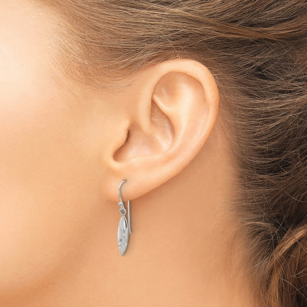 Sterling Silver Polished Pointed Oval Wave Shephard Hook Dangle Earrings