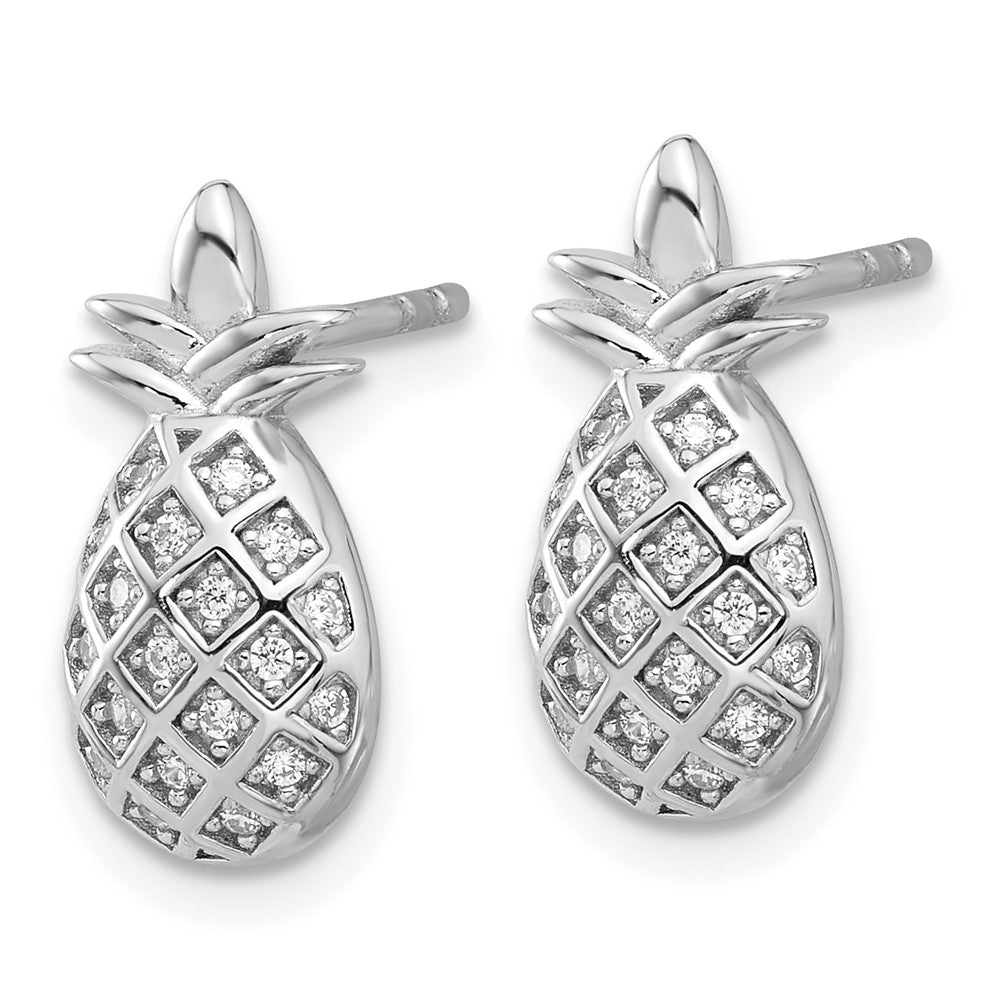Fire Sterling Silver Rhodium Plated CZ Pineapple Post Earrings