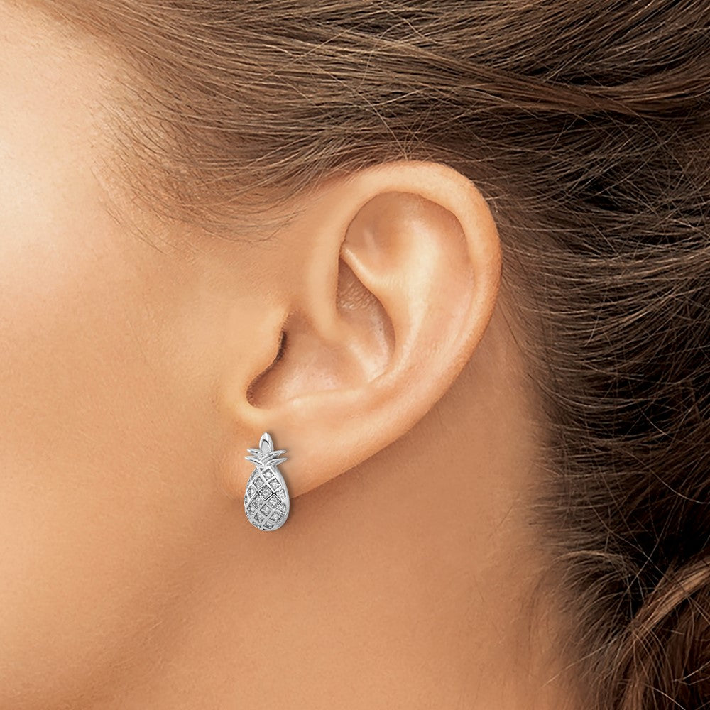 Fire Sterling Silver Rhodium Plated CZ Pineapple Post Earrings