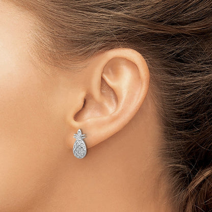 Fire Sterling Silver Rhodium Plated CZ Pineapple Post Earrings