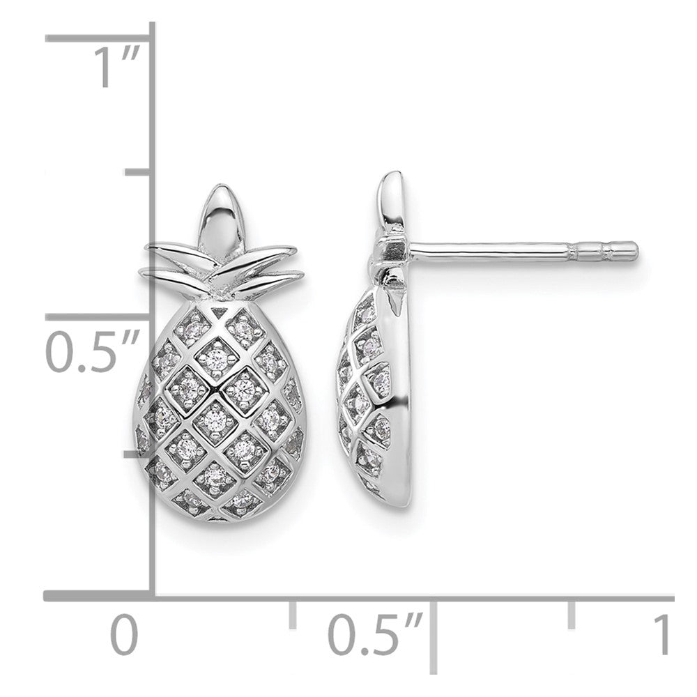 Fire Sterling Silver Rhodium Plated CZ Pineapple Post Earrings