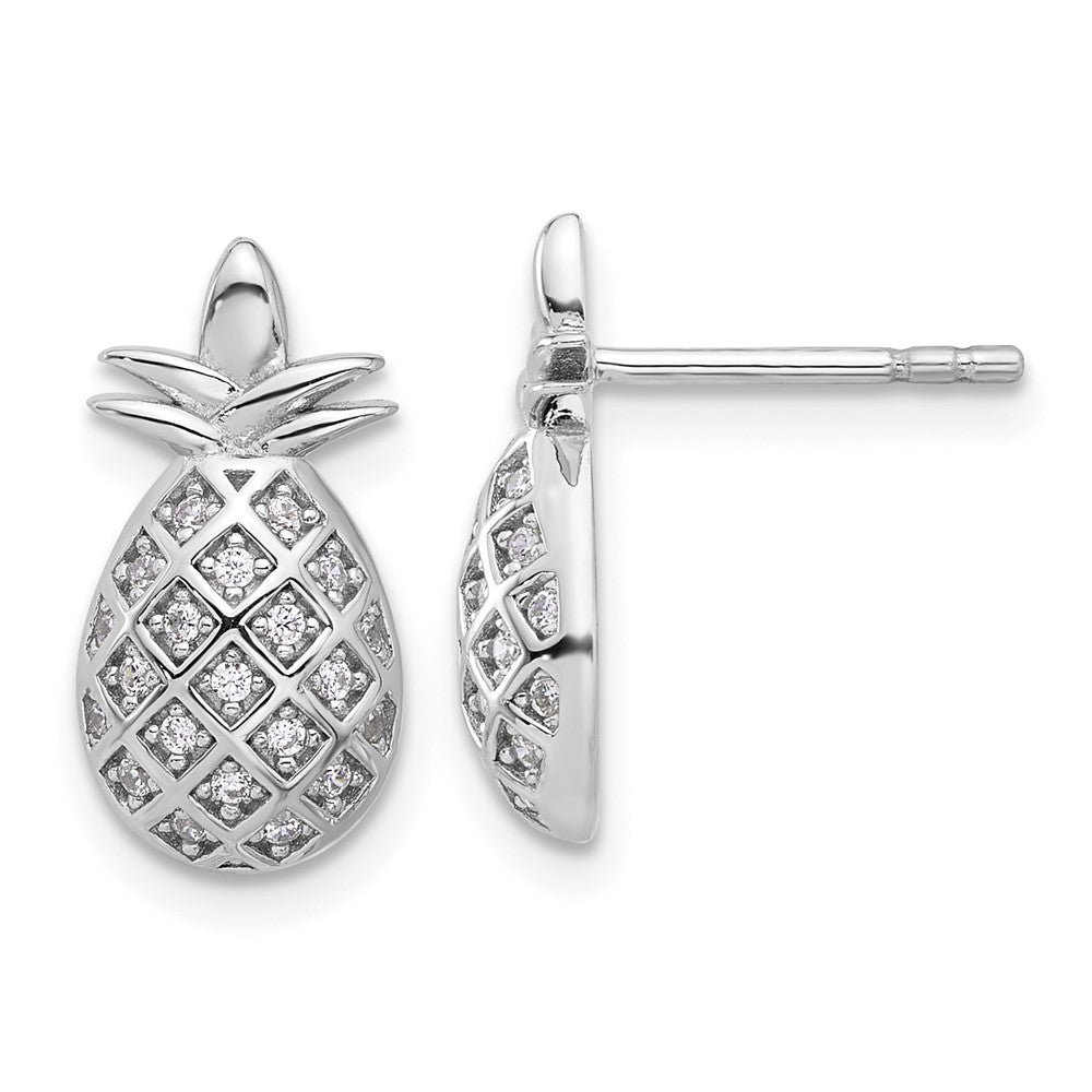 Fire Sterling Silver Rhodium Plated CZ Pineapple Post Earrings