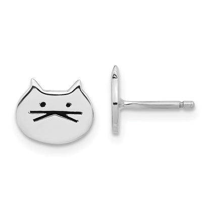 Sterling Silver Rhodium-Plated Madi K Enamel Cat Face Post Earrings