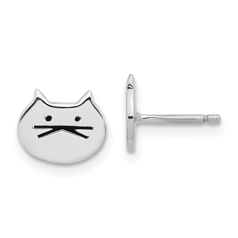 Sterling Silver Rhodium-Plated Madi K Enamel Cat Face Post Earrings
