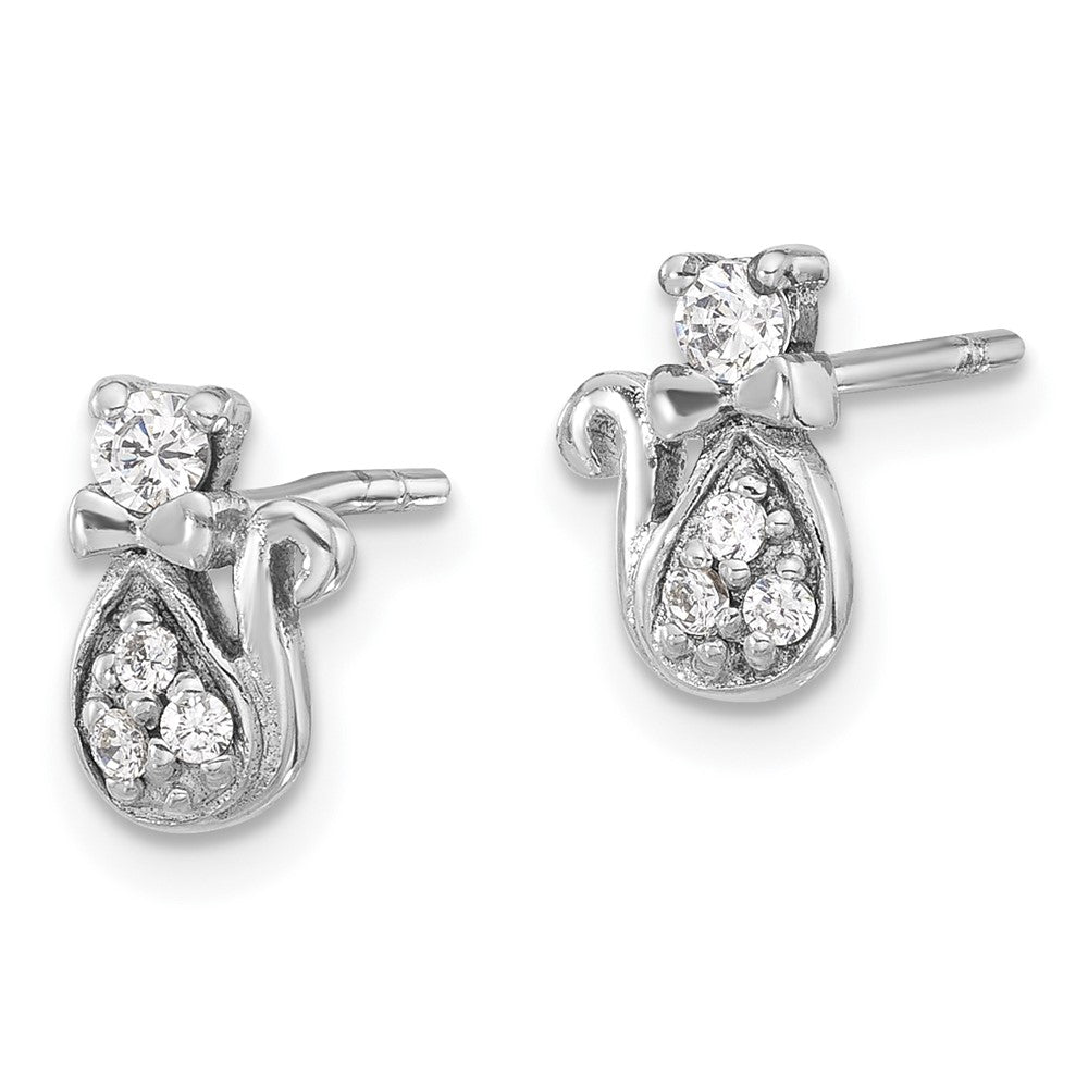 Sterling Silver Rhodium-Plated CZ Cat Post Earrings