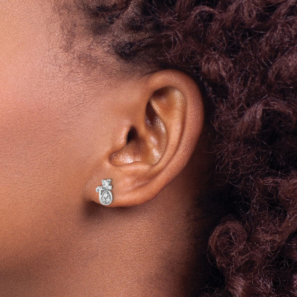 Sterling Silver Rhodium-Plated CZ Cat Post Earrings