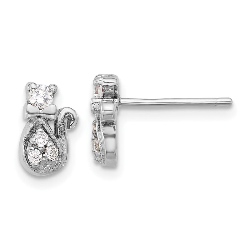 Sterling Silver Rhodium-Plated CZ Cat Post Earrings