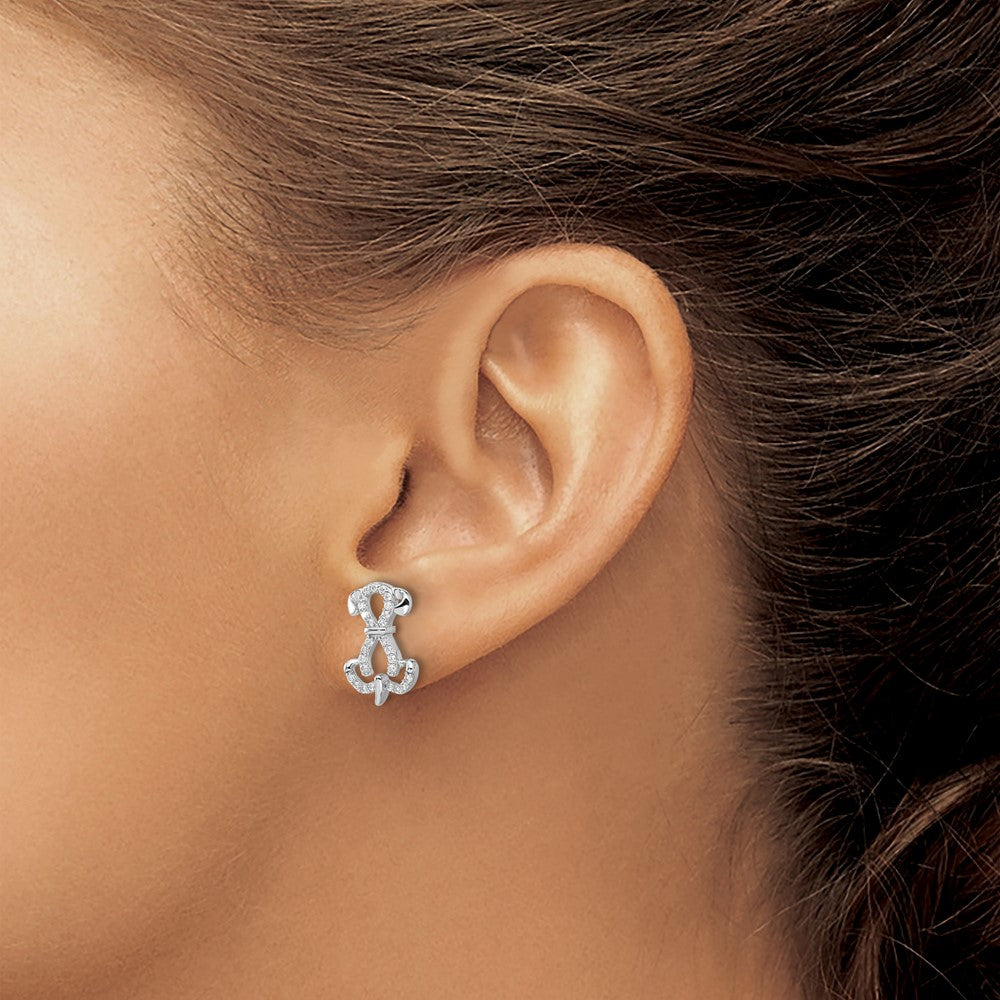 Sterling Silver Rhodium-Plated CZ Dog Post Earrings