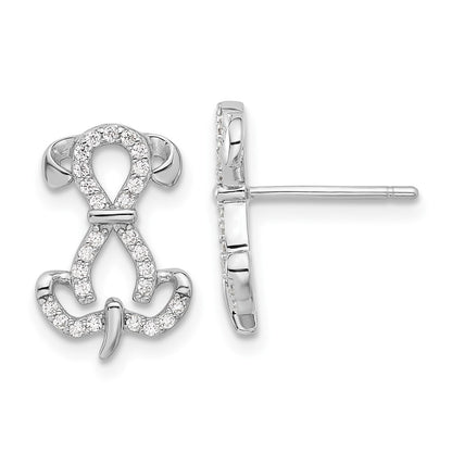 Sterling Silver Rhodium-Plated CZ Dog Post Earrings