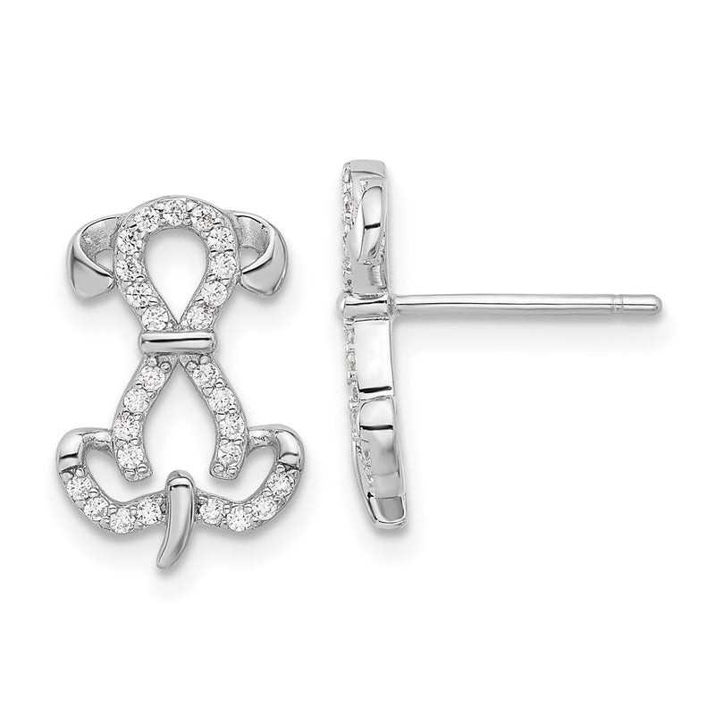 Sterling Silver Rhodium-Plated CZ Dog Post Earrings