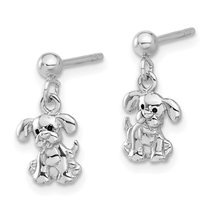 Sterling Silver Rhodium-Plated Enameled Dog Post Dangle Earrings