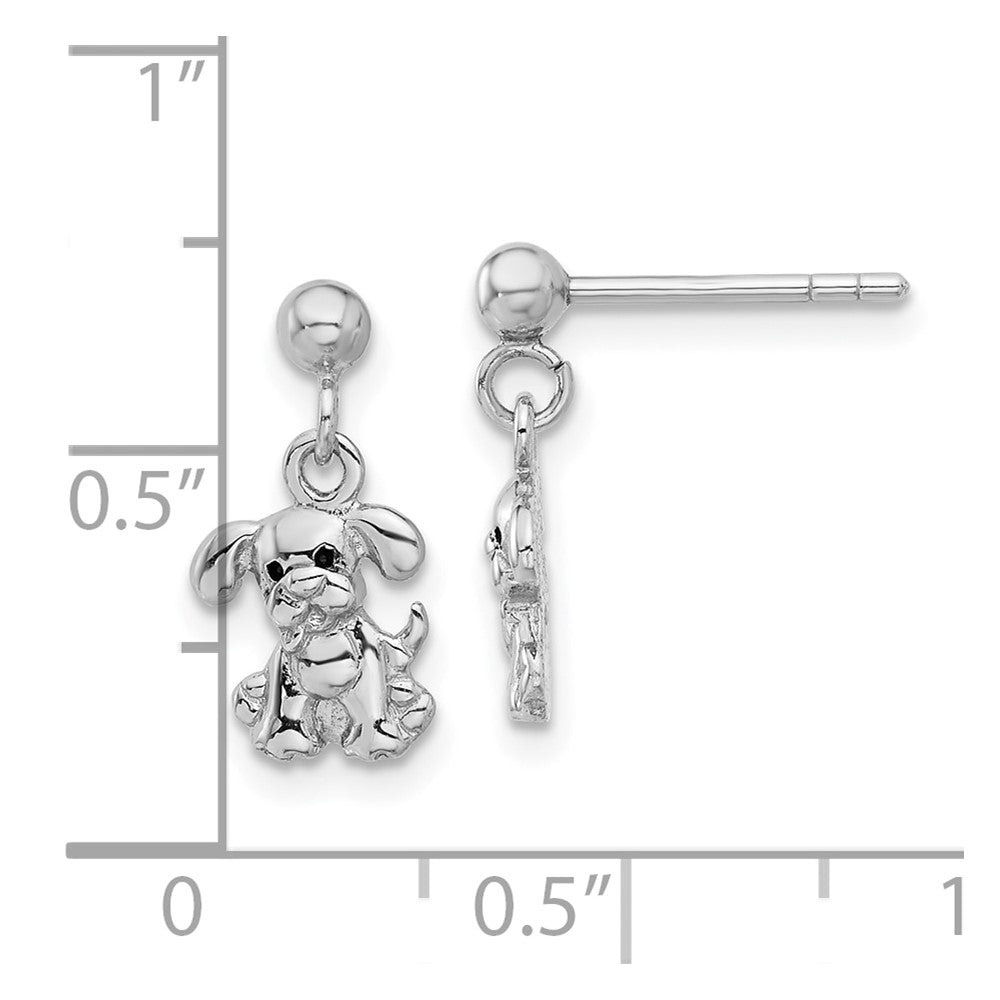 Sterling Silver Rhodium-Plated Enameled Dog Post Dangle Earrings