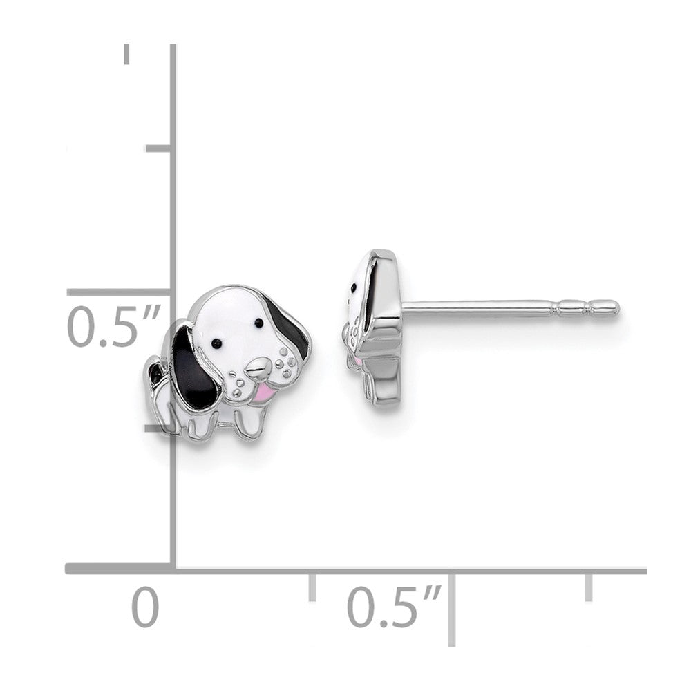 Sterling Silver Rhodium-Plated Black and White Enamel Dog Post Earrings