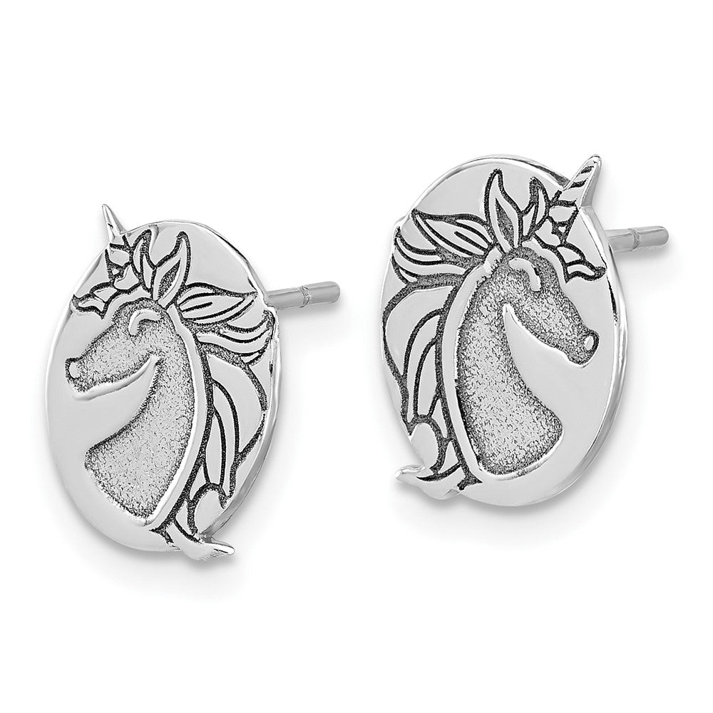 Sterling Silver Rhodium-Plated Unicorn Post Earrings