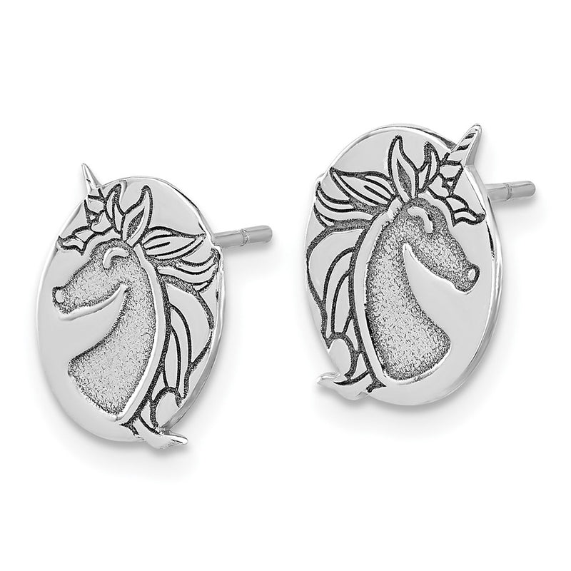 Sterling Silver Rhodium-Plated Unicorn Post Earrings