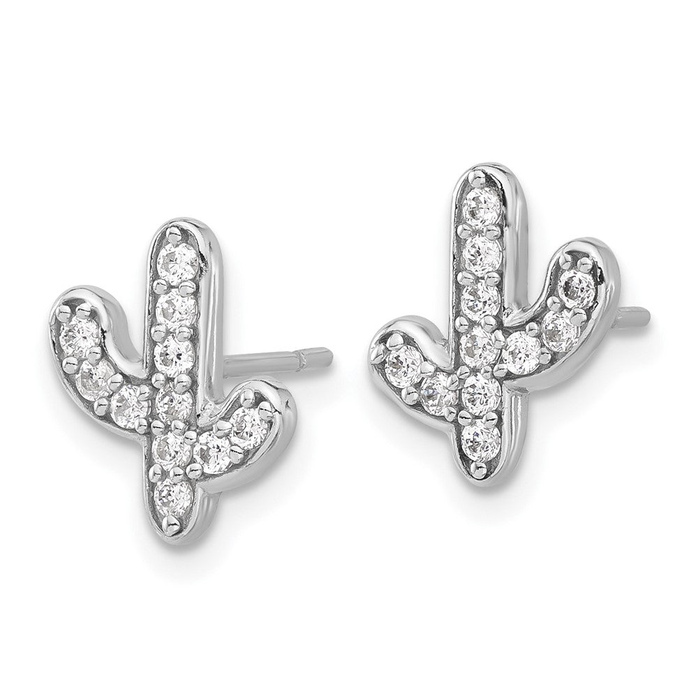 Sterling Silver Rhodium-Plated CZ Cactus Post Earrings