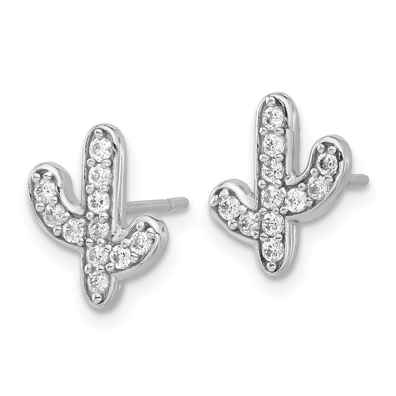 Sterling Silver Rhodium-Plated CZ Cactus Post Earrings