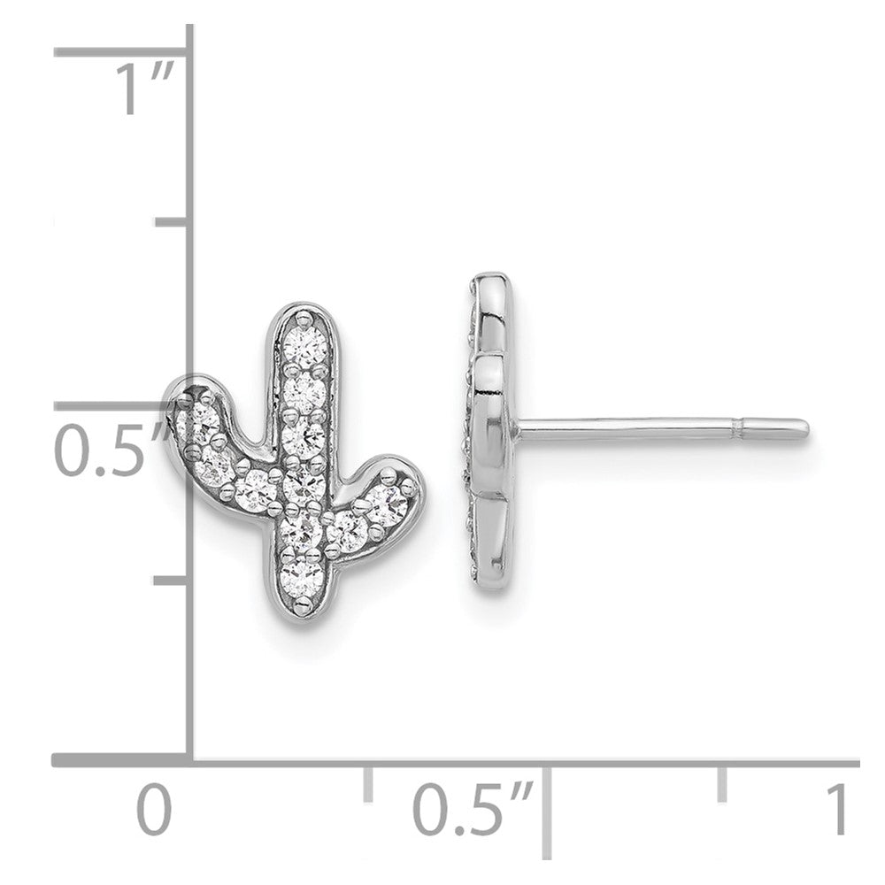 Sterling Silver Rhodium-Plated CZ Cactus Post Earrings