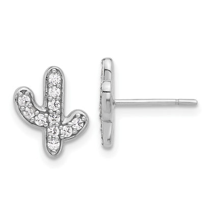 Sterling Silver Rhodium-Plated CZ Cactus Post Earrings