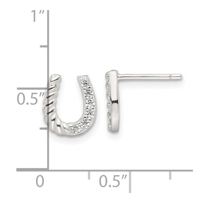 Sterling Silver E-Coating CZ Horseshoe Earrings