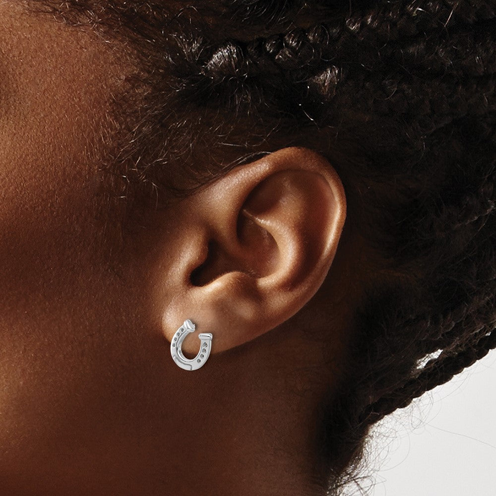 Sterling Silver Rhodium-Plated Horseshoe Post Earrings