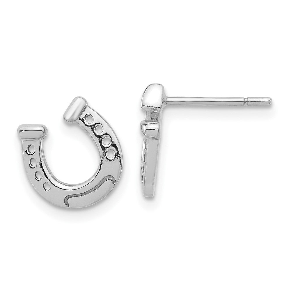 Sterling Silver Rhodium-Plated Horseshoe Post Earrings