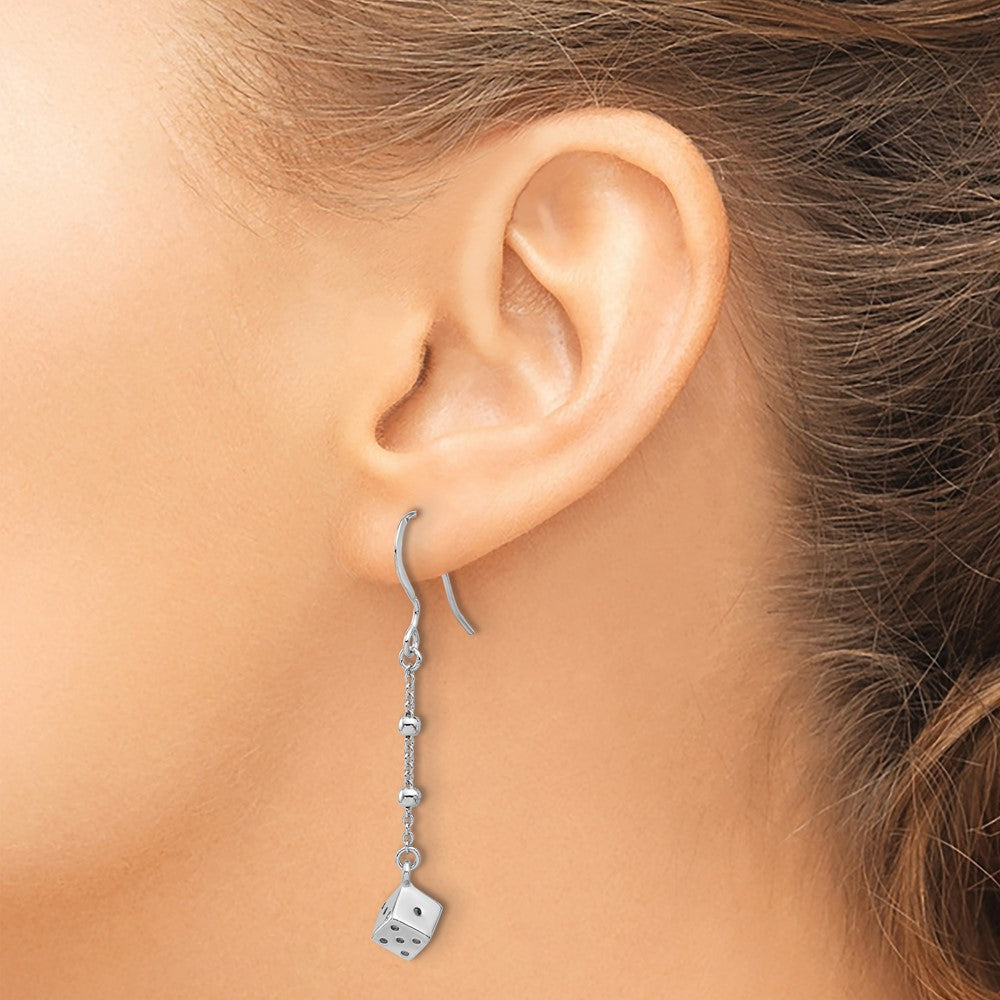 Sterling Silver Rhodium-Plated Dice and Beads Dangle Earrings