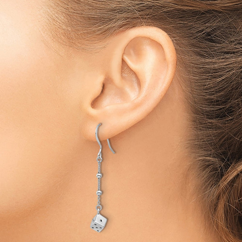 Sterling Silver Rhodium-Plated Dice and Beads Dangle Earrings