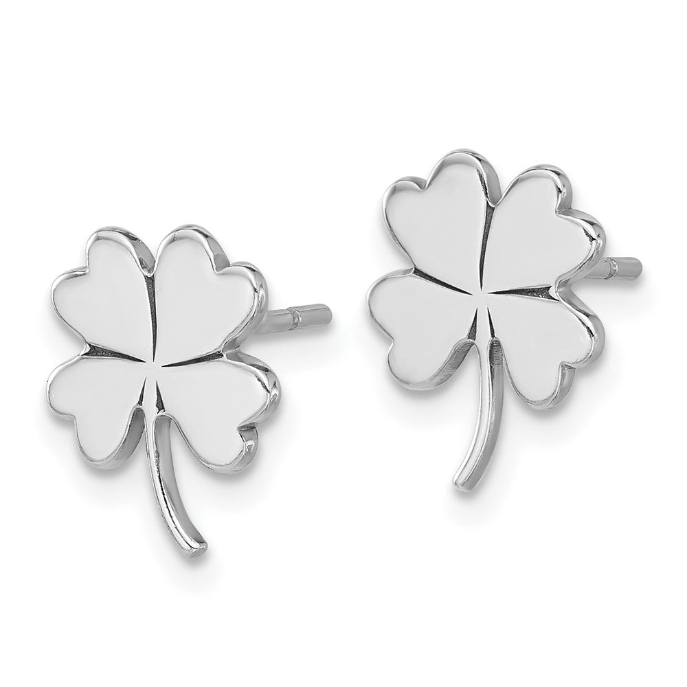 Sterling Silver Rhodium-Plated Polished Clover Post Earrings