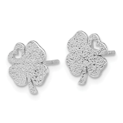 Sterling Silver Rhodium-Plated Textured Clover Post Earrings