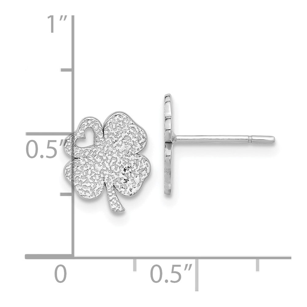 Sterling Silver Rhodium-Plated Textured Clover Post Earrings