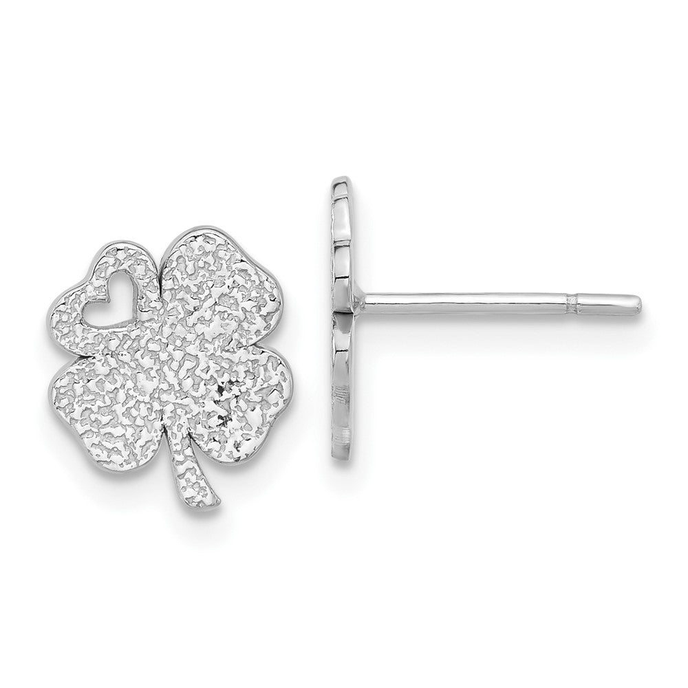 Sterling Silver Rhodium-Plated Textured Clover Post Earrings