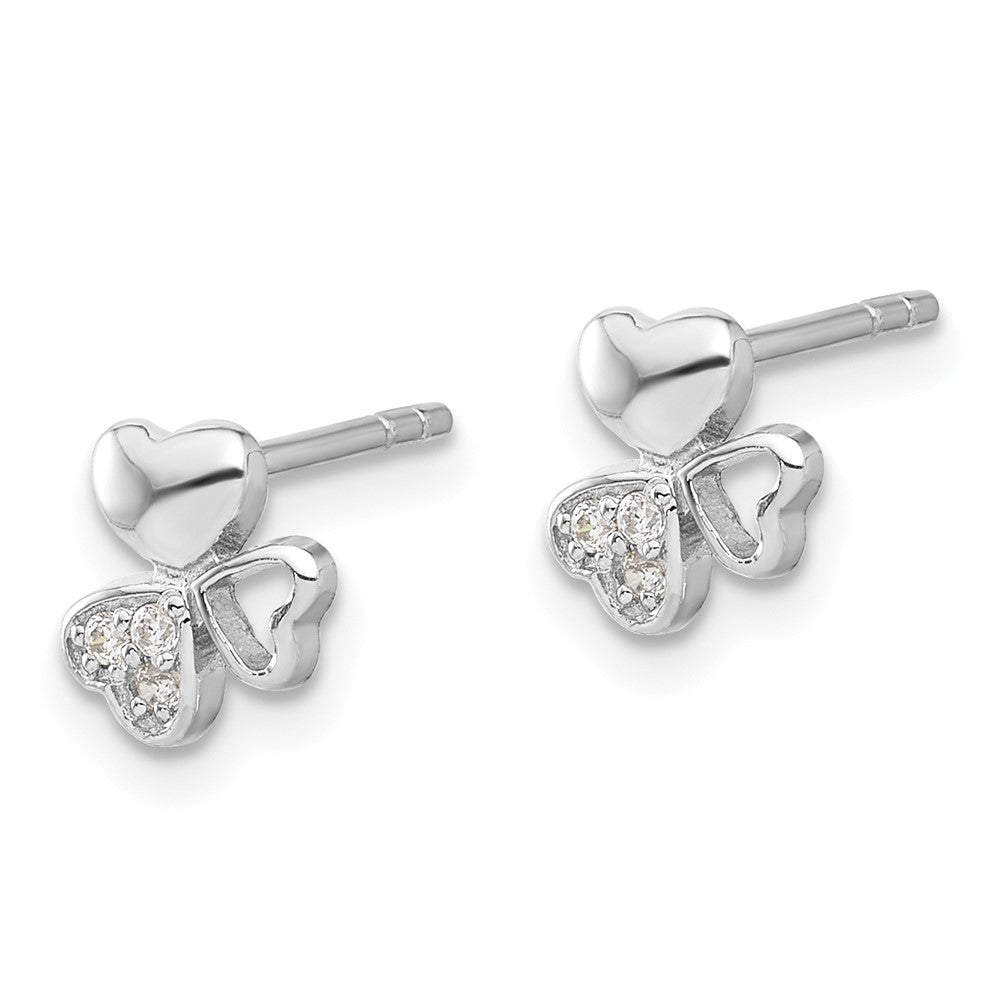 Sterling Silver Rhodium-Plated CZ 3 Heart Post Earrings
