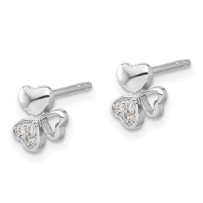 Sterling Silver Rhodium-Plated CZ 3 Heart Post Earrings