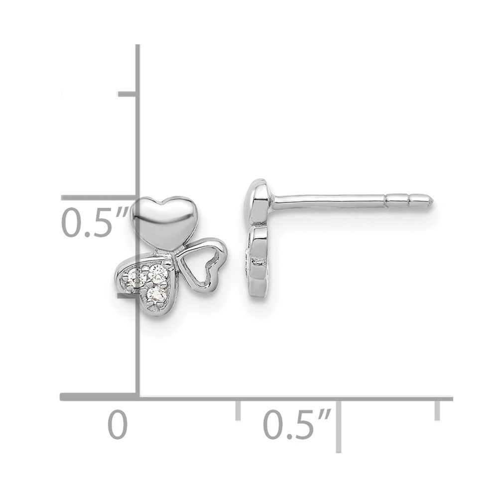 Sterling Silver Rhodium-Plated CZ 3 Heart Post Earrings