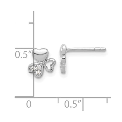 Sterling Silver Rhodium-Plated CZ 3 Heart Post Earrings